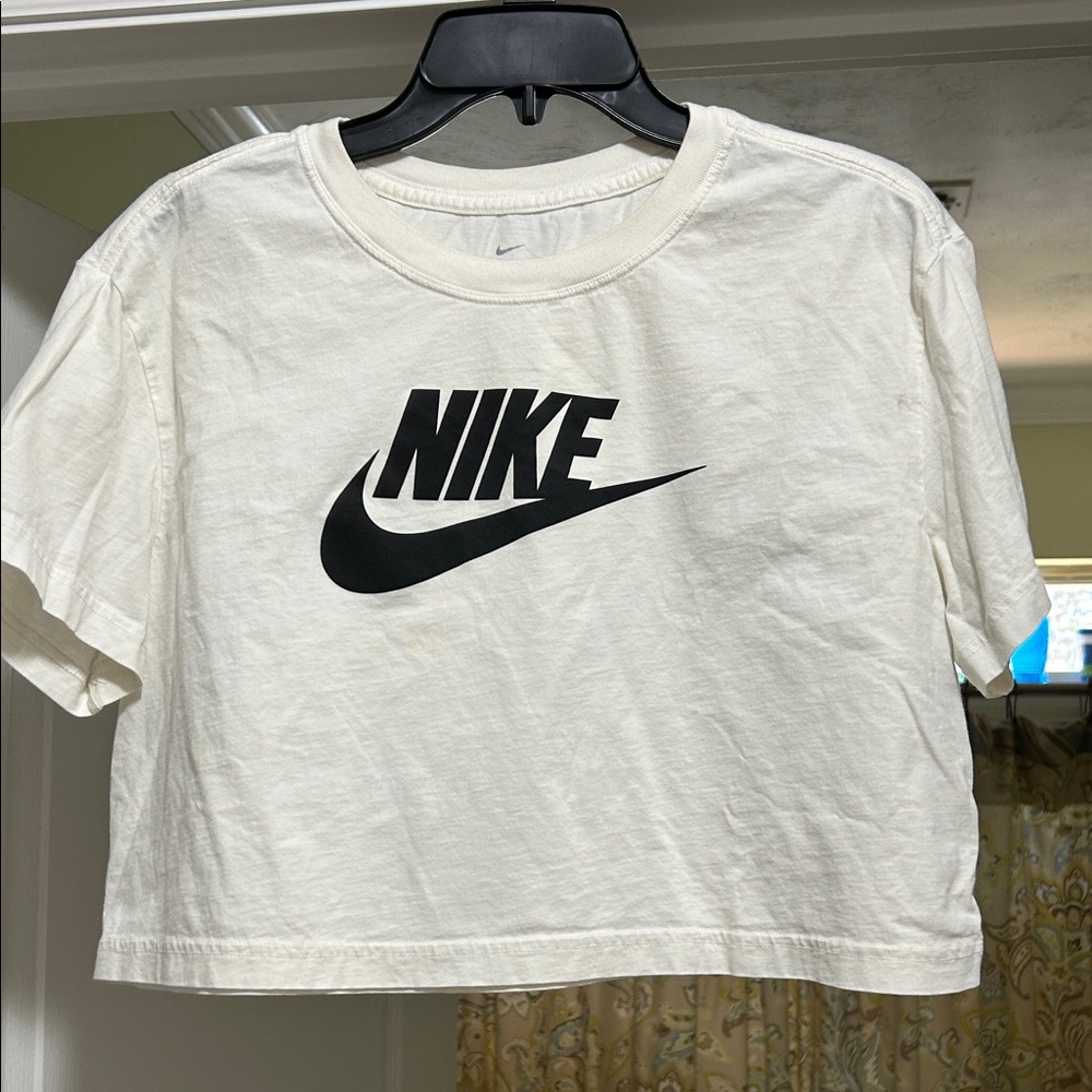 Nike Cream Crop Top with Black Logo